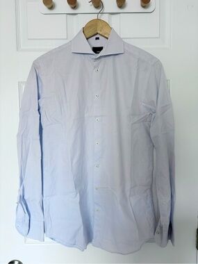 Men's Light Blue Micro-Check Dress Shirt - Classic Spread Collar